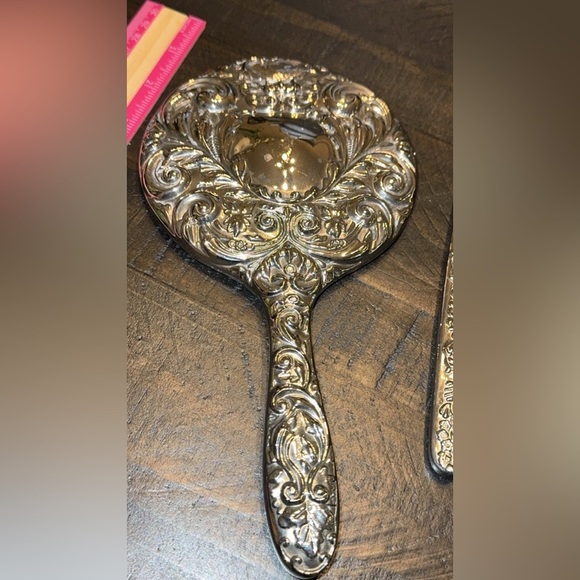 Vintage Silver Finish Vanity Mirror Brush Comb Set THREE PIECE BUNDLE main image 6